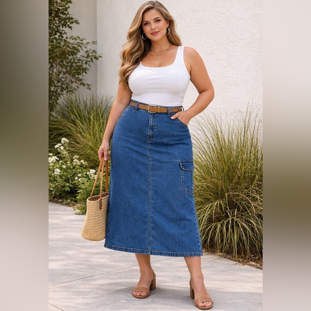 VTG Erika Country Cowgirl Denim Maxi Skirt 14